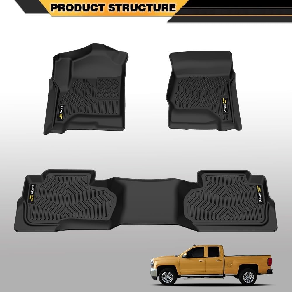 TPE Floor Mats Fit Chevy Silverado GMC Sierra 1500 Double Cab 2014-2019 1st & 2n