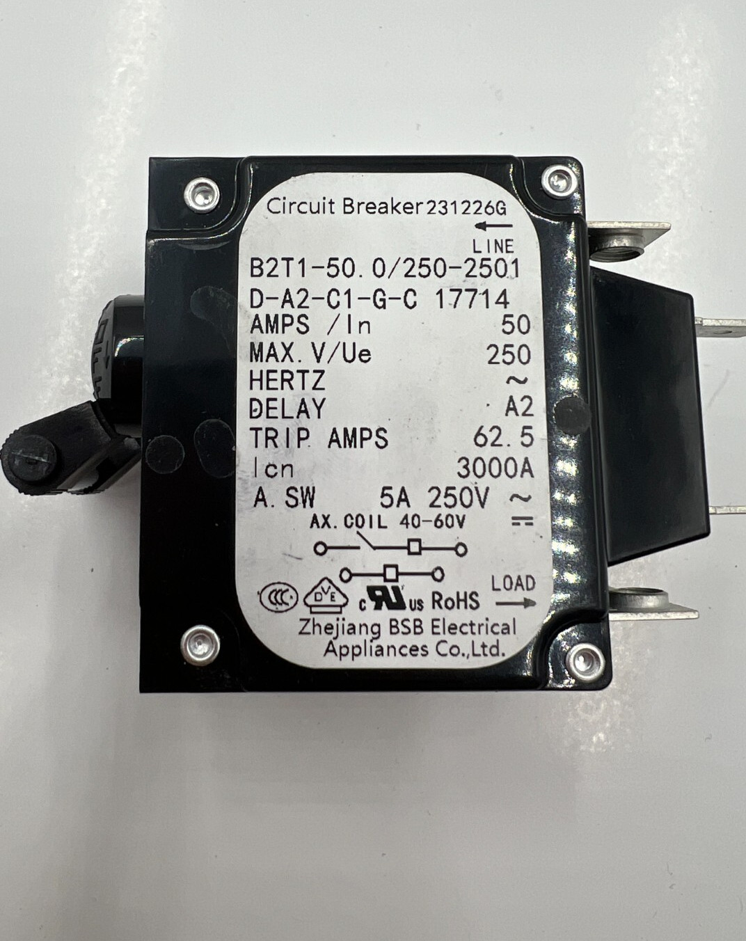 (QTY 3) BSA Zhejiang B2T1-50.0/250-2501D-A2-C1-G-C Circuit Breaker 231226G