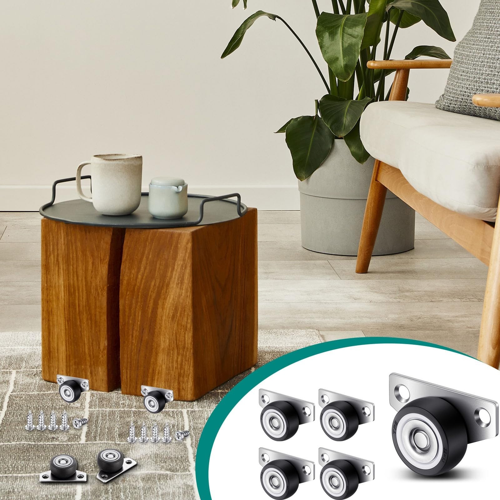 20 Set 1.25″ Mini Low Profile Caster Wheels for Drawers, Furniture, DIY Projects