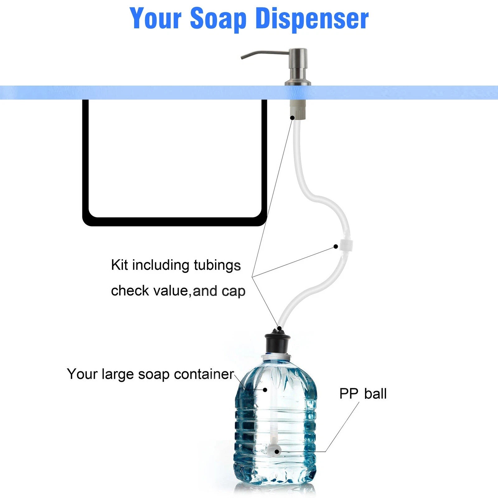 1/2 Pcs 360° Stainless Steel Kitchen Sink Liquid Soap Dispenser Pump Bottle Tube
