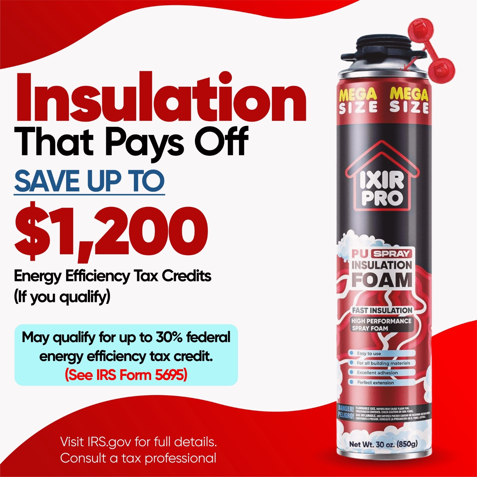 Spray Foam Insulation Kit (1 PK Kit-30oz) Expanding Sealant, Spray Foam