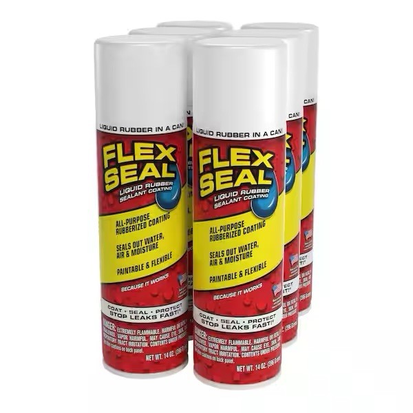 Flex Seal Spray Rubber Sealant 14 oz – White – Waterproof Coating – Pack of 6