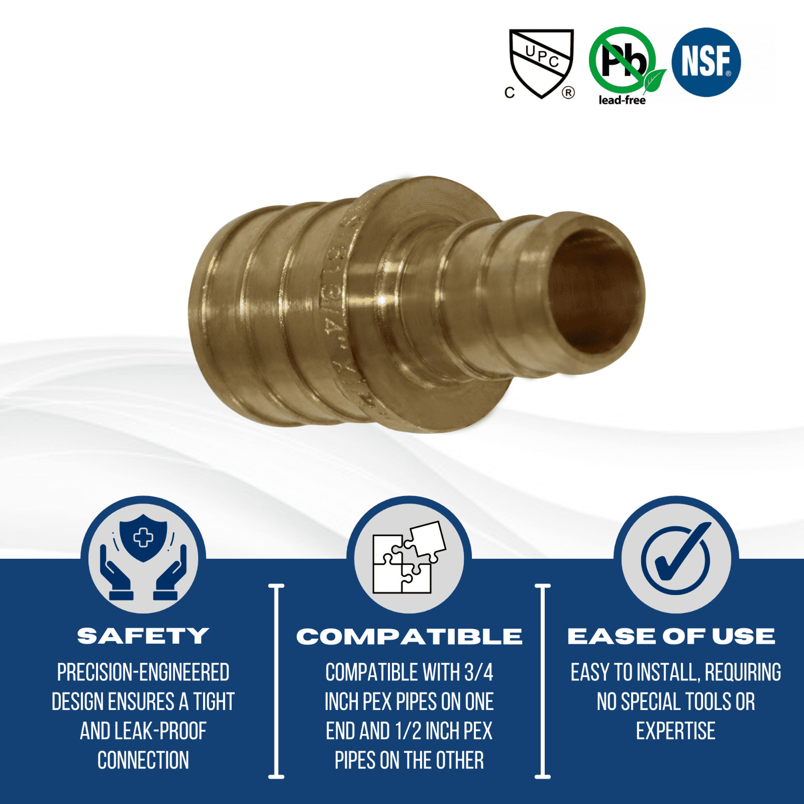 25 Pcs. XFITTING 3/4″ x 1/2″ Pex Coupling, Pex Reducing Coupling 26-4-7=25