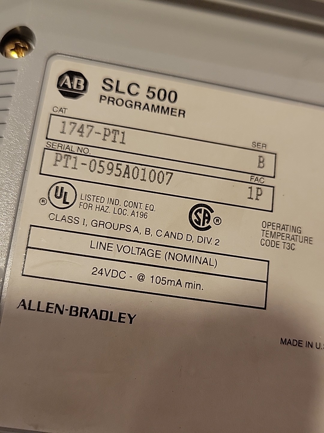 Allen Bradley 1747-PT1 SLC 500 Programmer 1747PT1 Series B