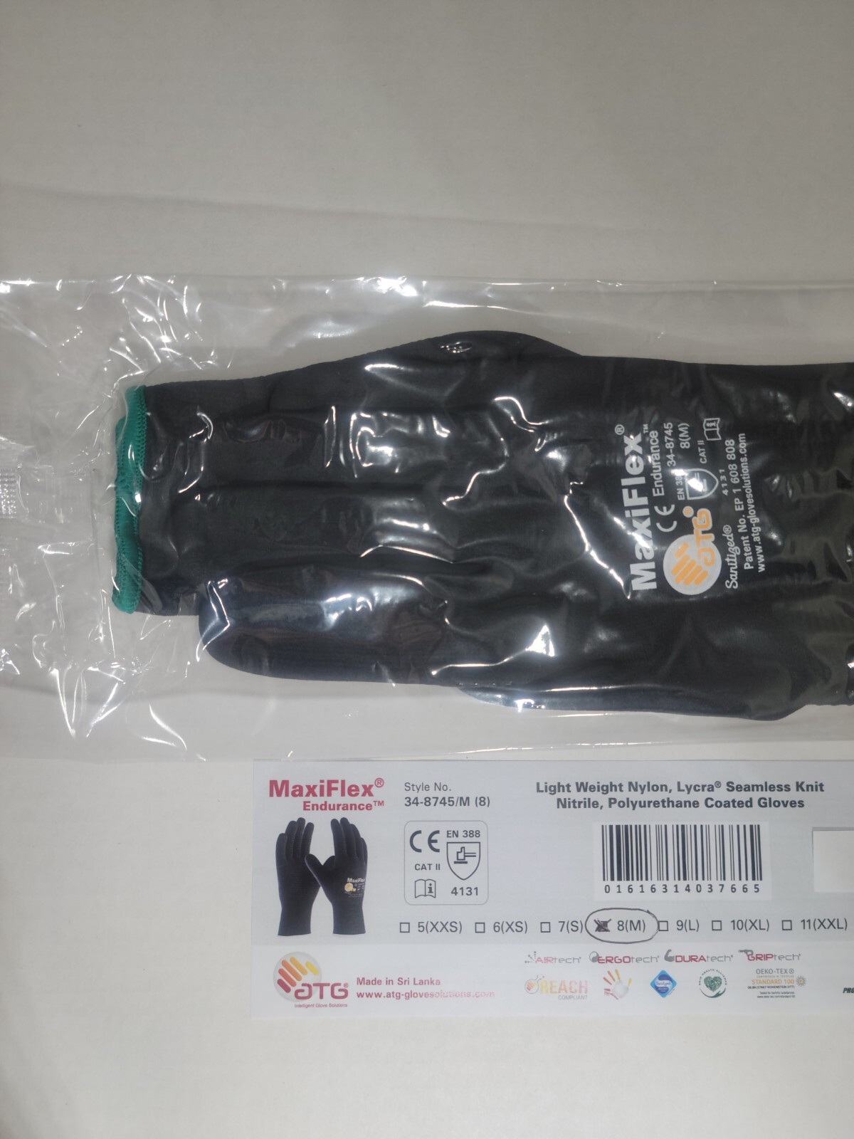 MAXIFLEX ENDURANCE NITRILE COATED NYLON LYCRA WORK GLOVES, BLACK, 3 PAIR MEDIUM