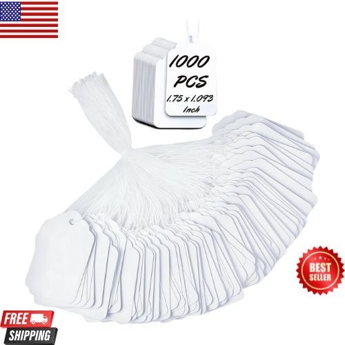 1000 Blank White Merchandise Price Tags with Strings Size #5 Retail Strung Labe
