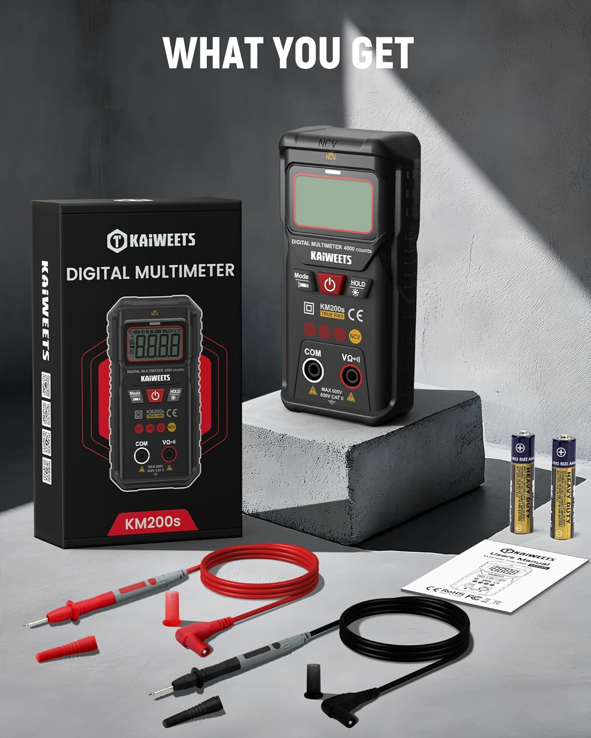 KAIWEETS Km200S Smart Digital Multimeter True RMS, 4000 Counts, Auto Ranging