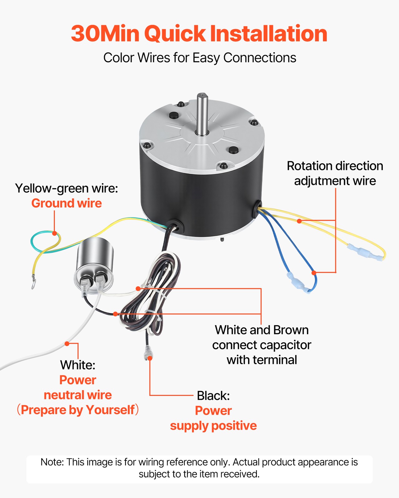 VEVOR Condenser Fan Motor with Capacitor 1/8HP 825RPM 208-230V CW/CCW Rotation