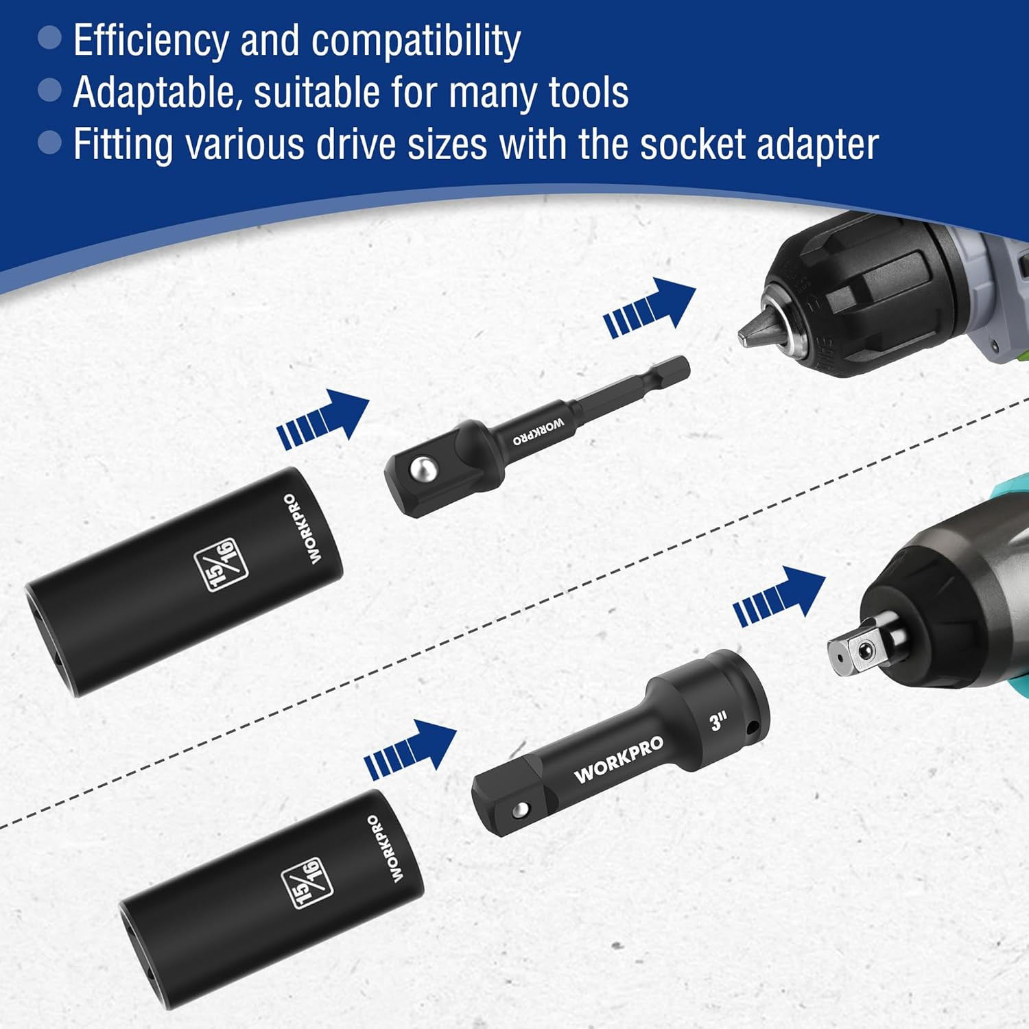 20-Piece 1/2＂ Drive Deep Impact Socket Set, SAE | 6-Point, Cr-V Steel, 3/8″-1-1/