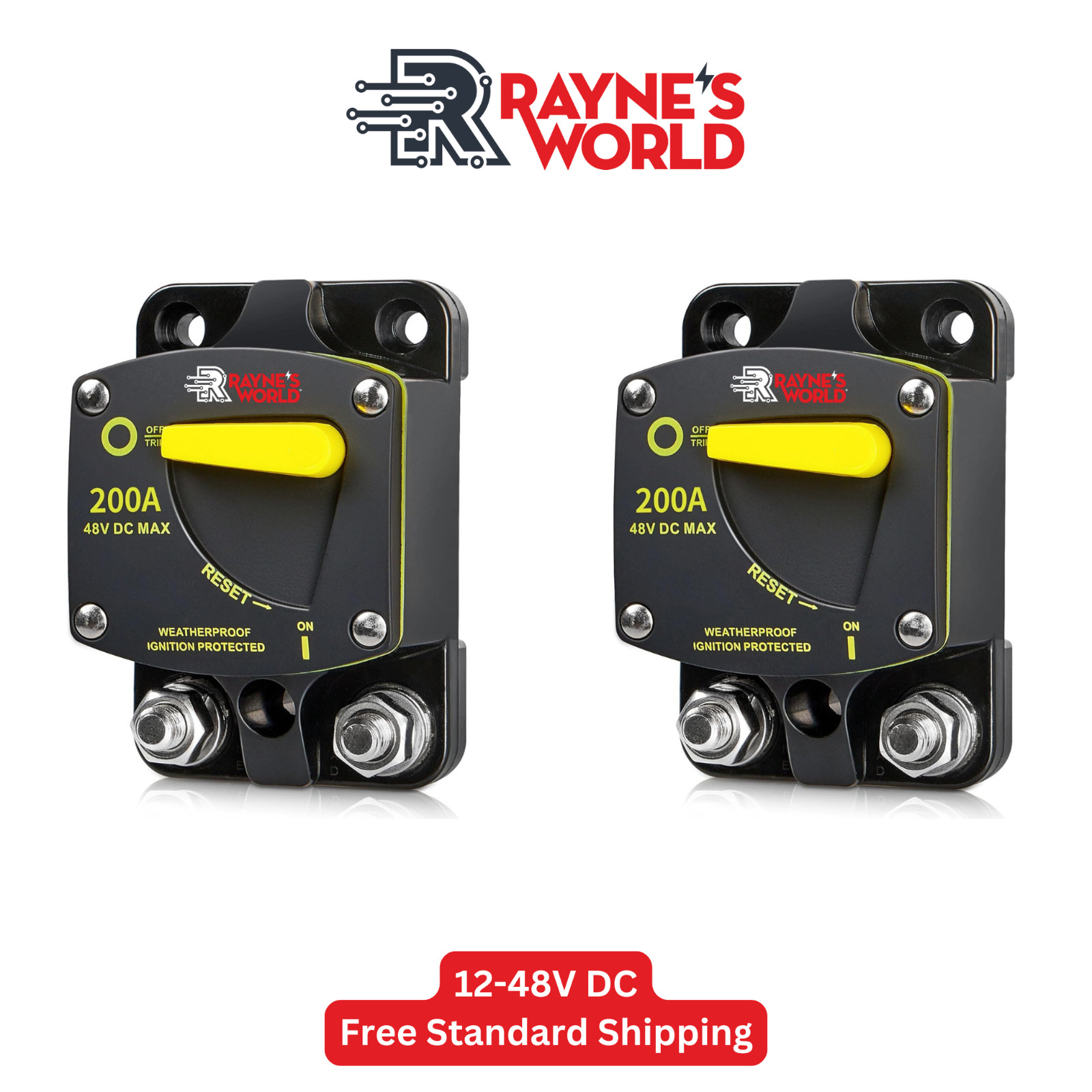2 PACK 200 Amp 12-48V DC Circuit Breaker Heavy Duty Cars/Boats/Solar/Inverter/RV