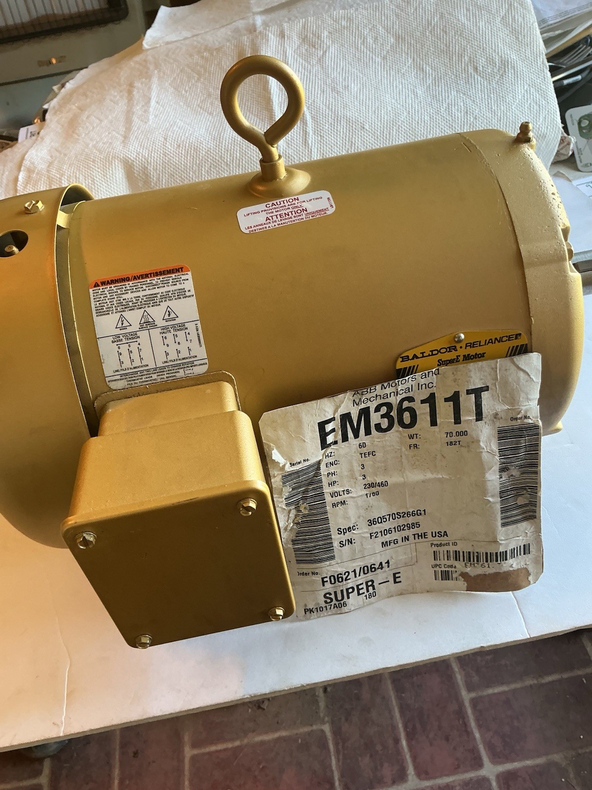 BALDOR-RELIANCE # EM3611T /3HP,230/460 3PH,1760 RPM, 182T FRAME, SUPER-E MOTOR.