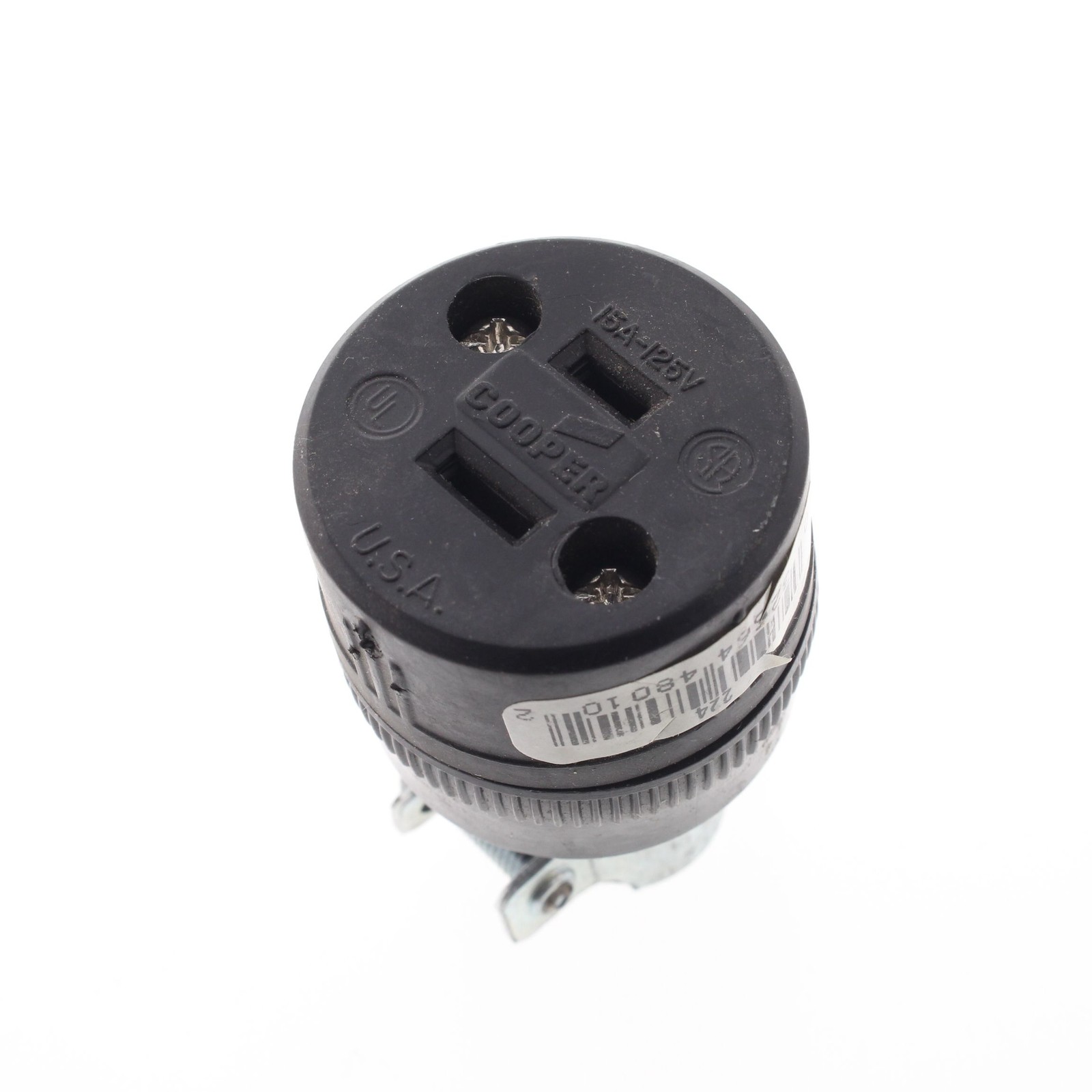 Cooper 224 Black Thermoplastic Straight Blade 1-15R 15A Rubber Bulk Connector