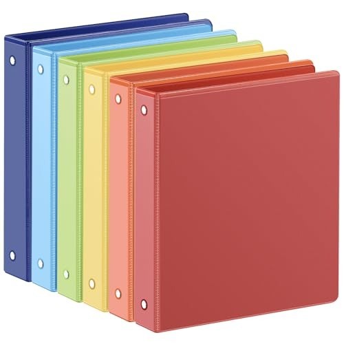 Rainbow 1-Inch 3-Ring Binders with 2 Pockets 6-Pack Office School Use