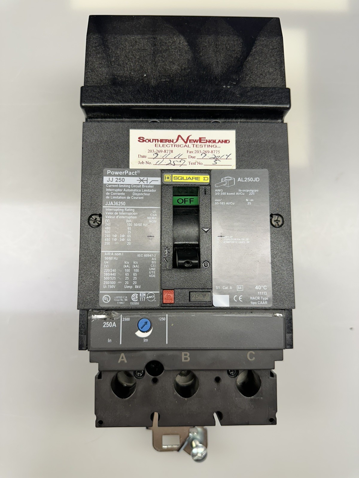 SQUARE D JJA36250 I-LINE CIRCUIT BREAKER, JJ, 600V, 250A, 3 POLE