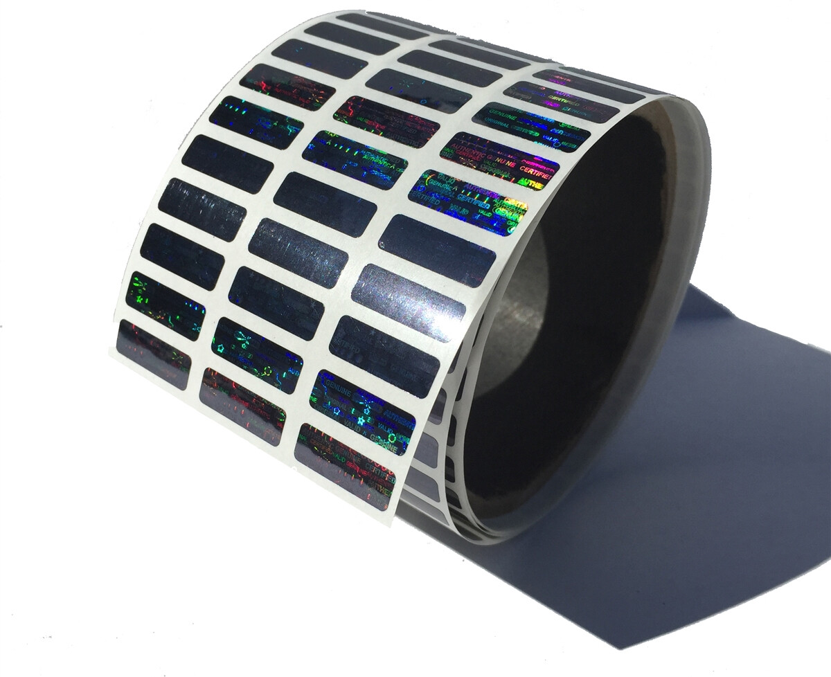 Tamper Evident Holographic Bright Black Security Label Seal Sticker 1″ x 0.375″