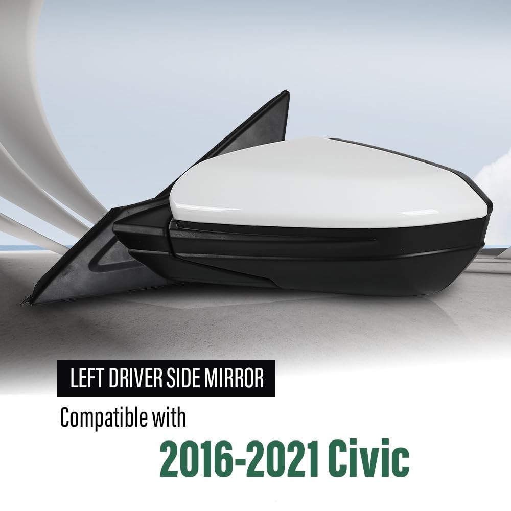 Left Power Mirror Manual Folding 3-Pin Honda Civic 2016-2021 White HO1320283