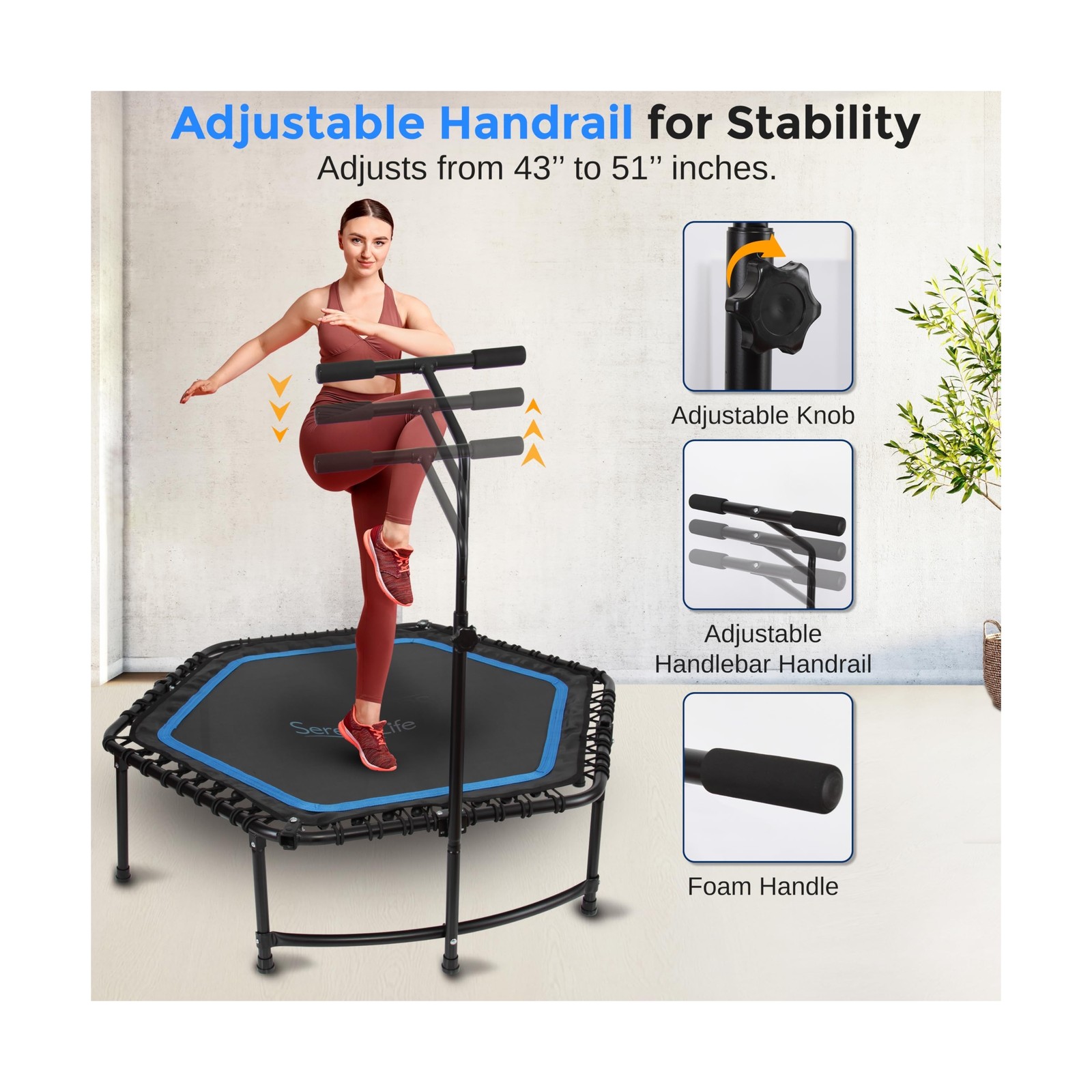 SereneLife 40″/50″ Mini Trampoline for Adults – 450/550LBS Fitness … Fast Ship