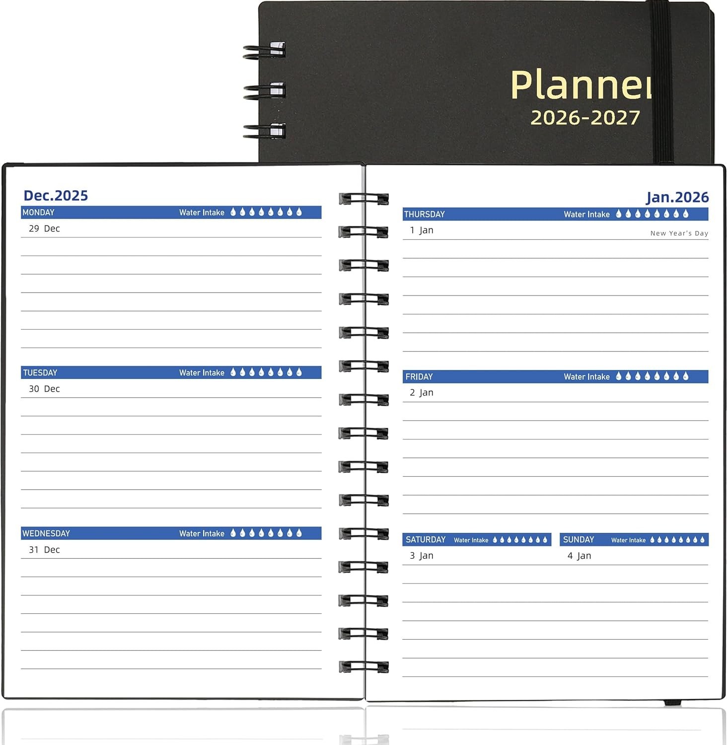 2026-2027 A5 Daily Planner: Spiral-bound Weekly & Monthly Organizer in Black