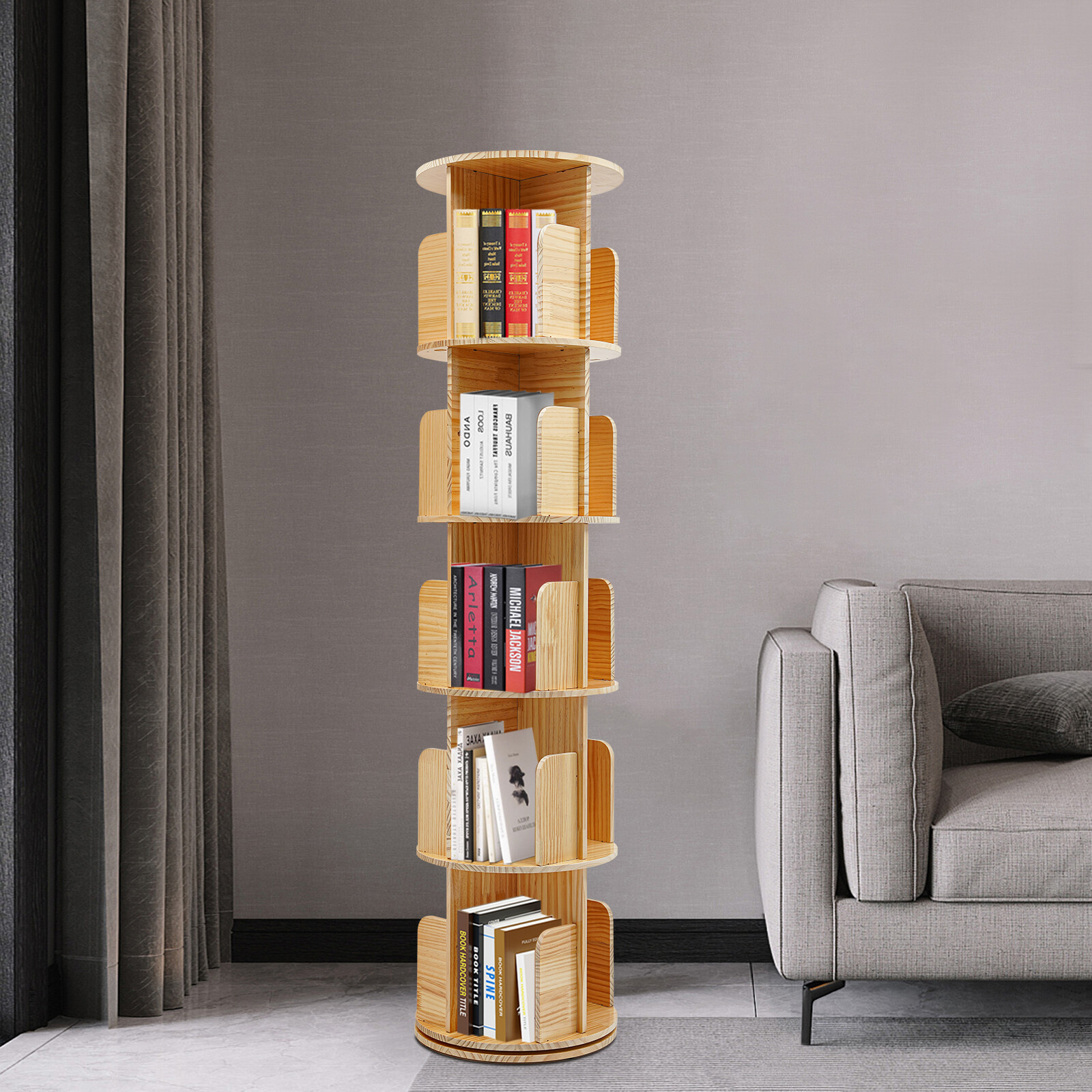 5 Tier Floor Standing Bookcase 360° Rotating Bookcase Floor Standing Bookshelf