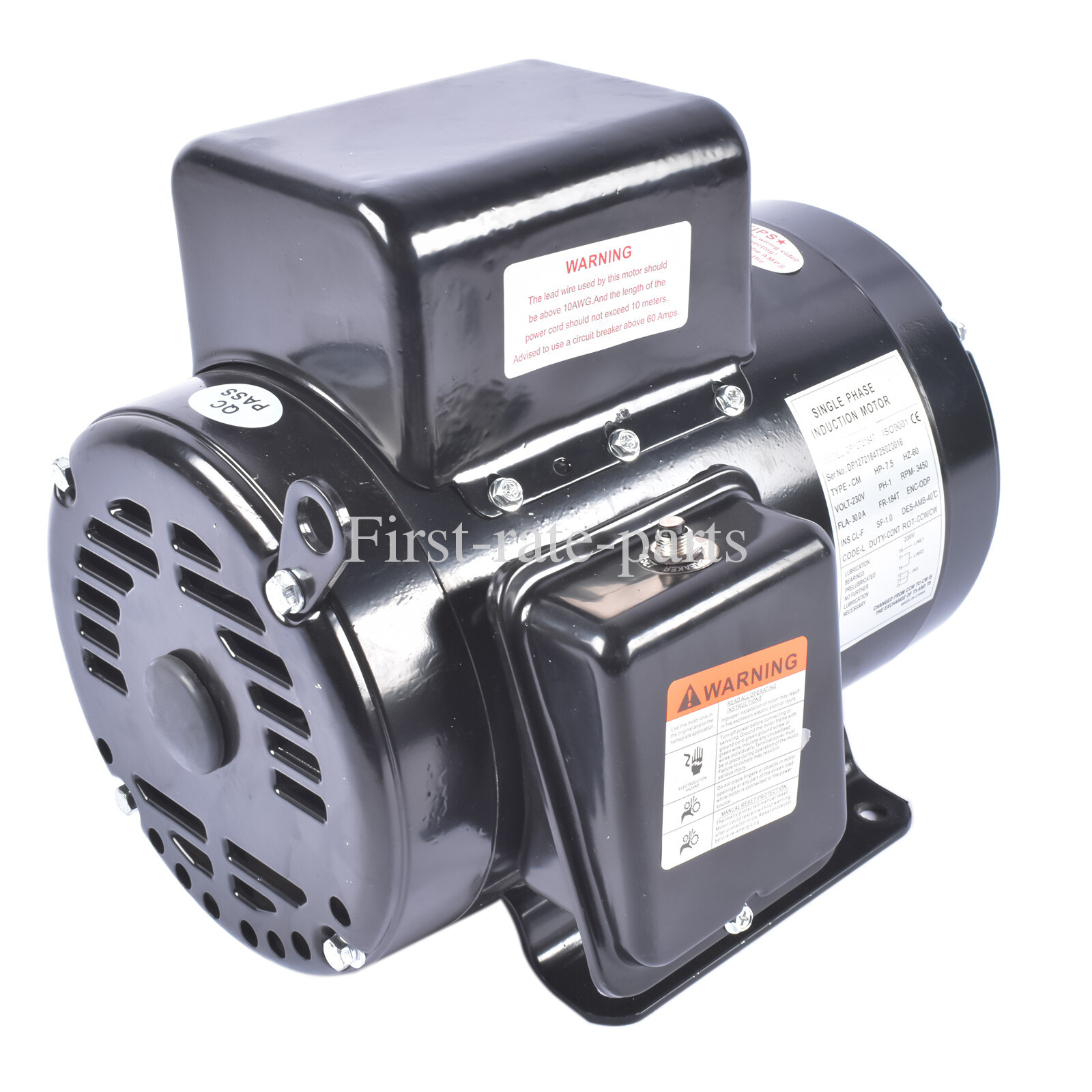 7.5HP Air Compressor Electric Motor 230V 31.6A 3450RPM 184T Frame CW/CCW Rotate
