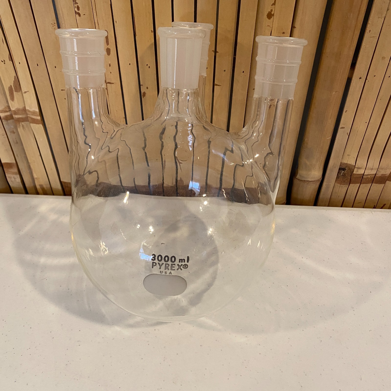 PYREX USA 3000mL 3L 4-Neck Round Bottom Flask Large Joint ~50mm Lab Glass