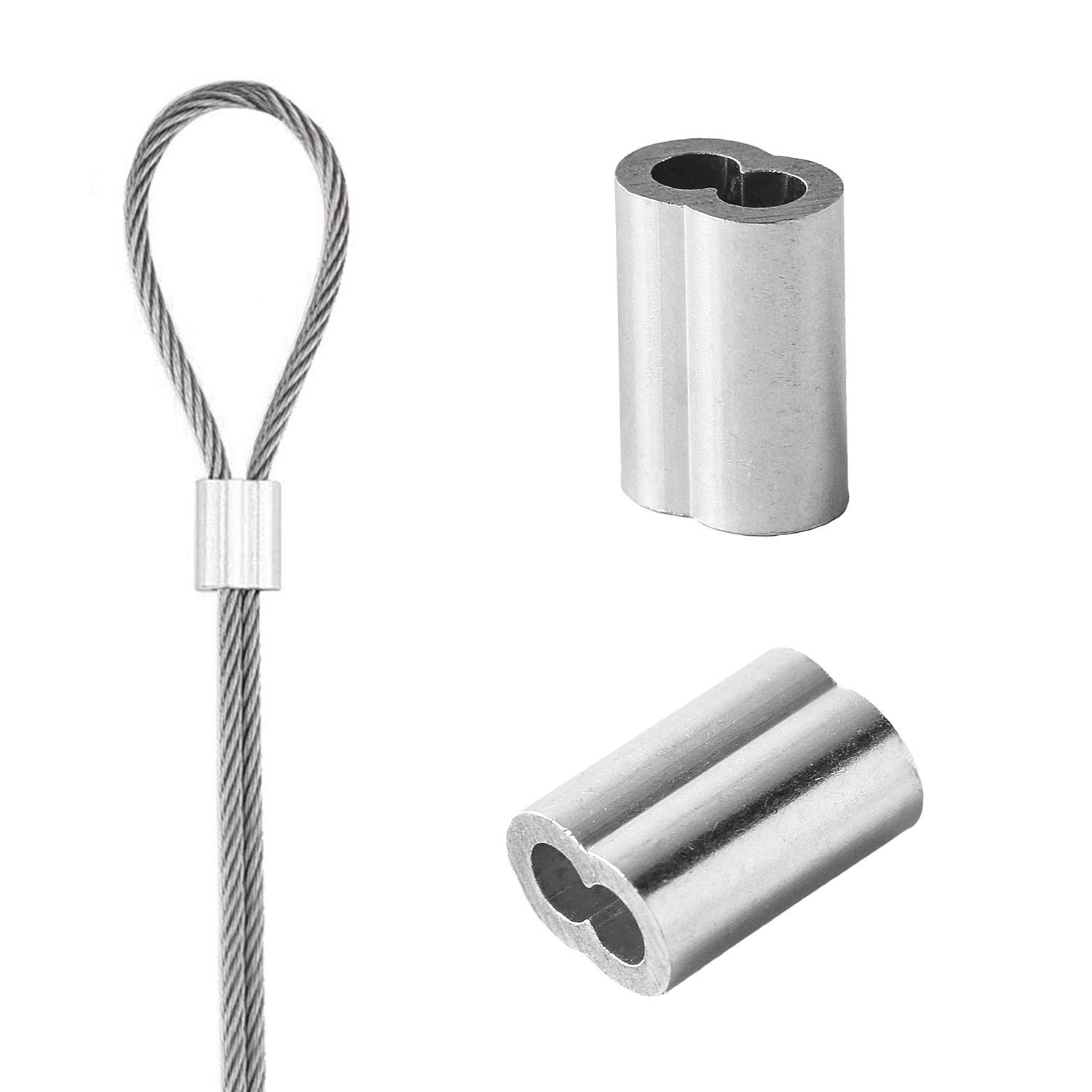1/8″ 100Pcs Aluminum Crimping Loop Sleeve For Wire Rope, Cable Ferrule