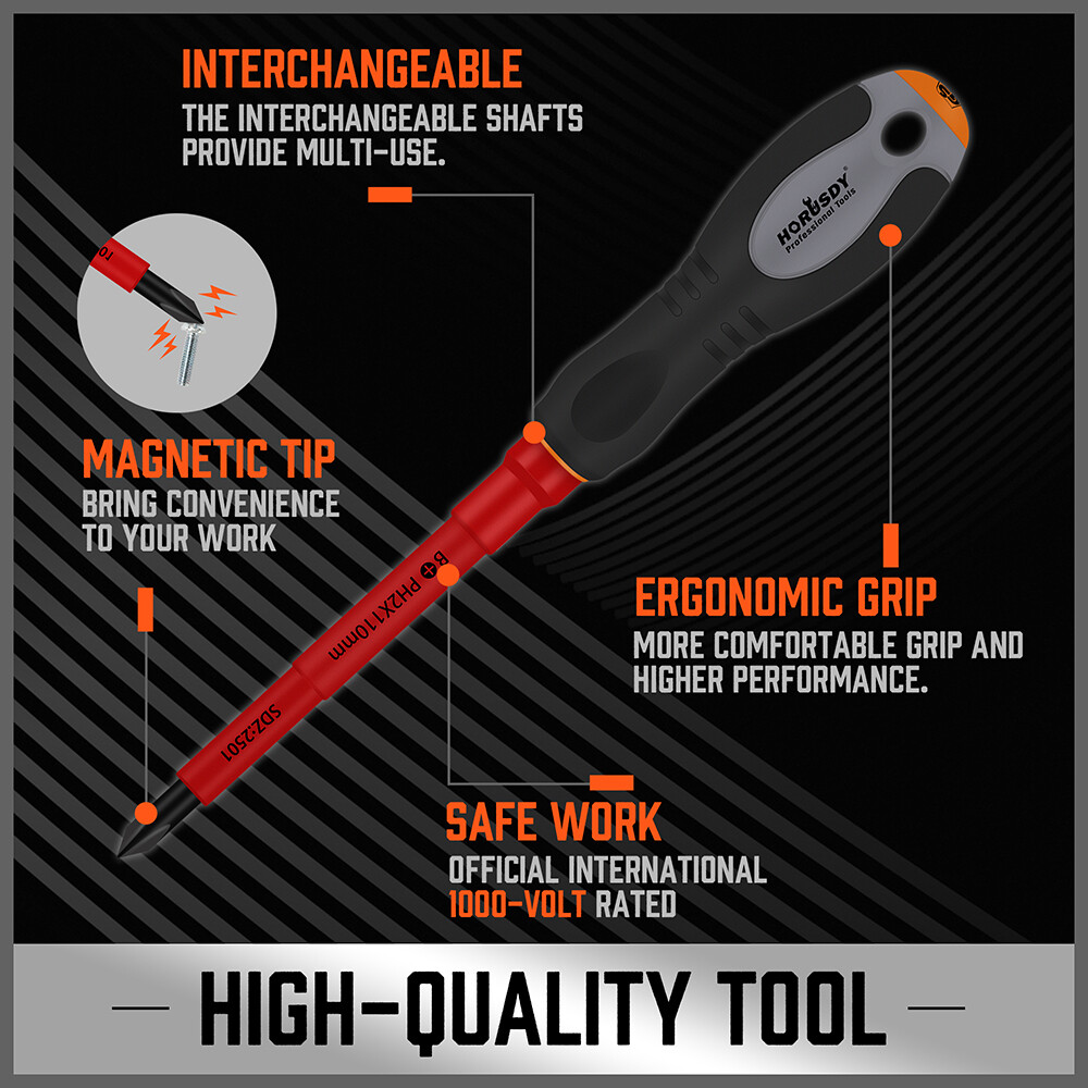 HORUSDY 1000v Insulated Screwdriver Set 10PC All-in One Magnetic Tip Elactrician