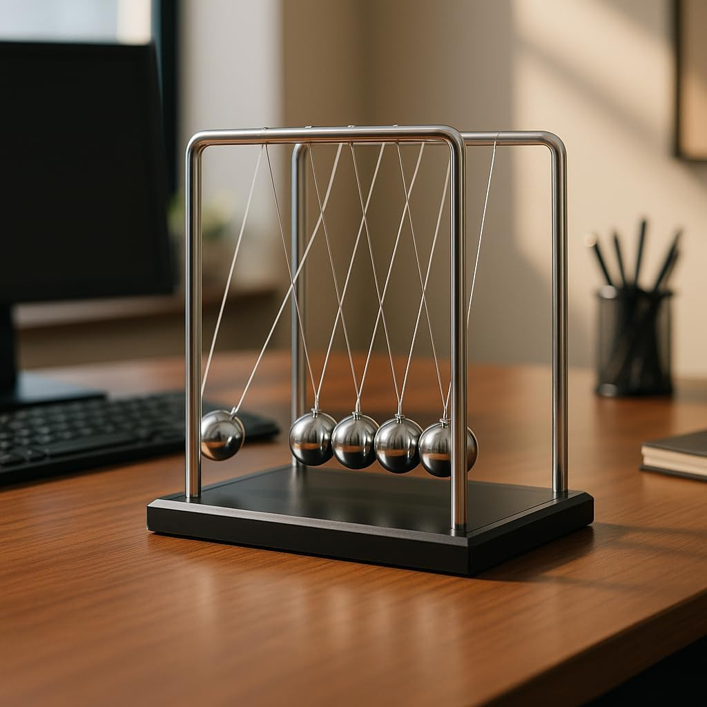 Large Newtons Cradle Balance Pendulum 5 Balls, Wooden Base Newton’S Cradle