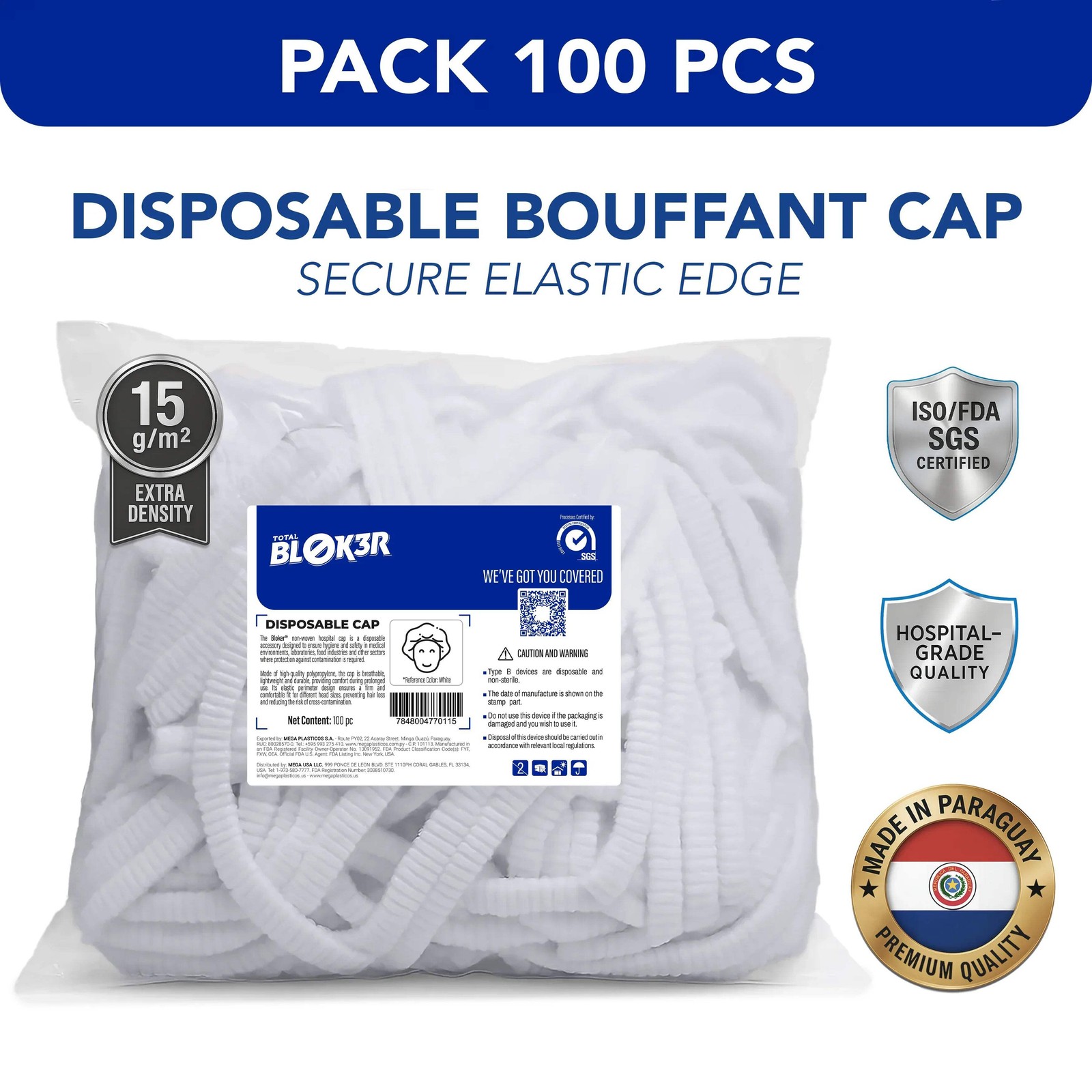 Disposable Bouffant Caps 1 Pack of 100 Protective Hair Covers