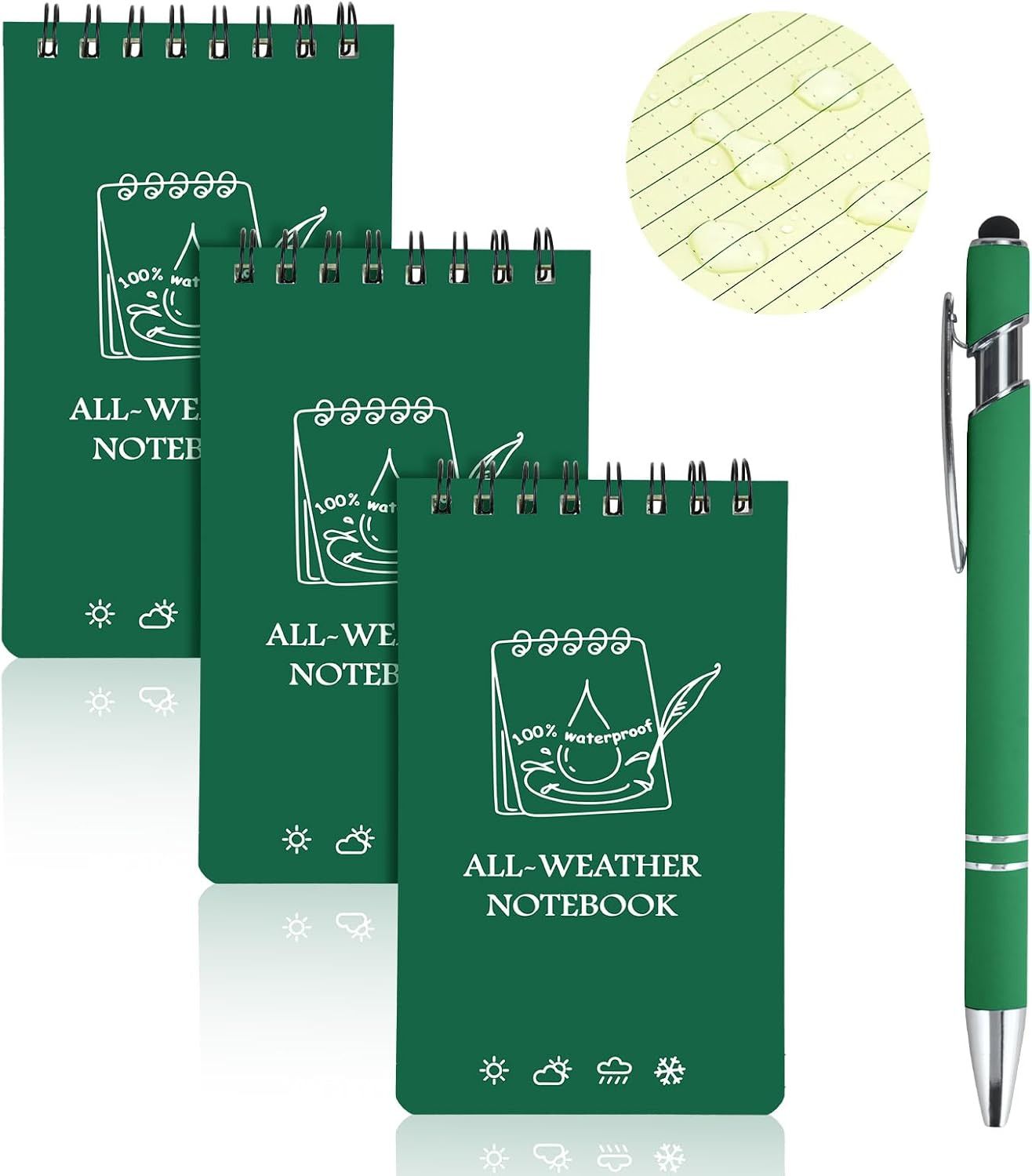 Waterproof Pocket Notebooks with Pens, 3X5 Mini Notepad All Weather Top-Spiral M