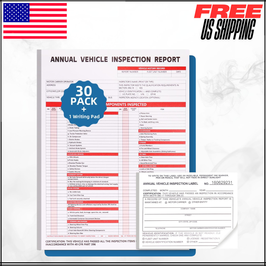 Annual Vehicle Inspection Report Form 3-Ply Carbonless DOT Vinyl 30PK