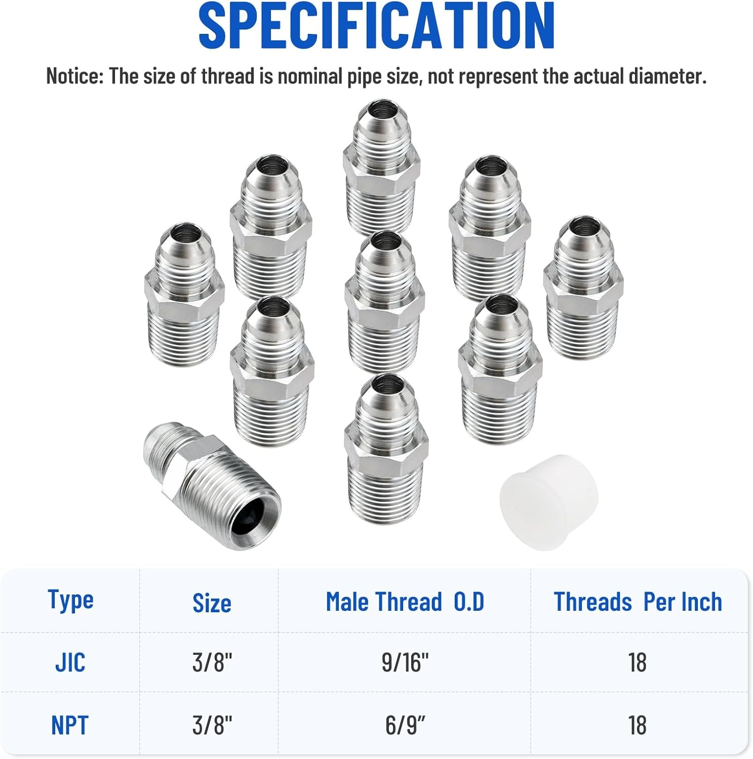 10 Pack Hydraulic Hose Adapter Fittings: 3/8″ JIC 37° Male X 3/8″ NPT Male New