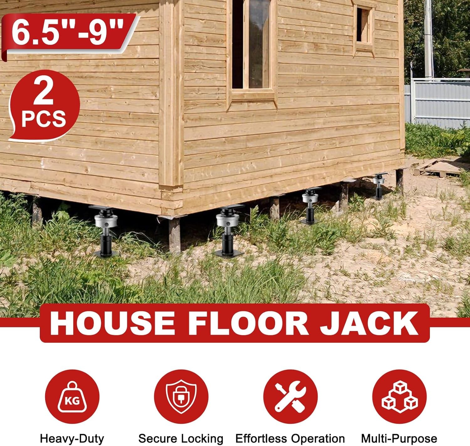 2X Heavy Duty House Floor Jacks 6.5-9″ Adjustable Screw Jacks For Home Leveling