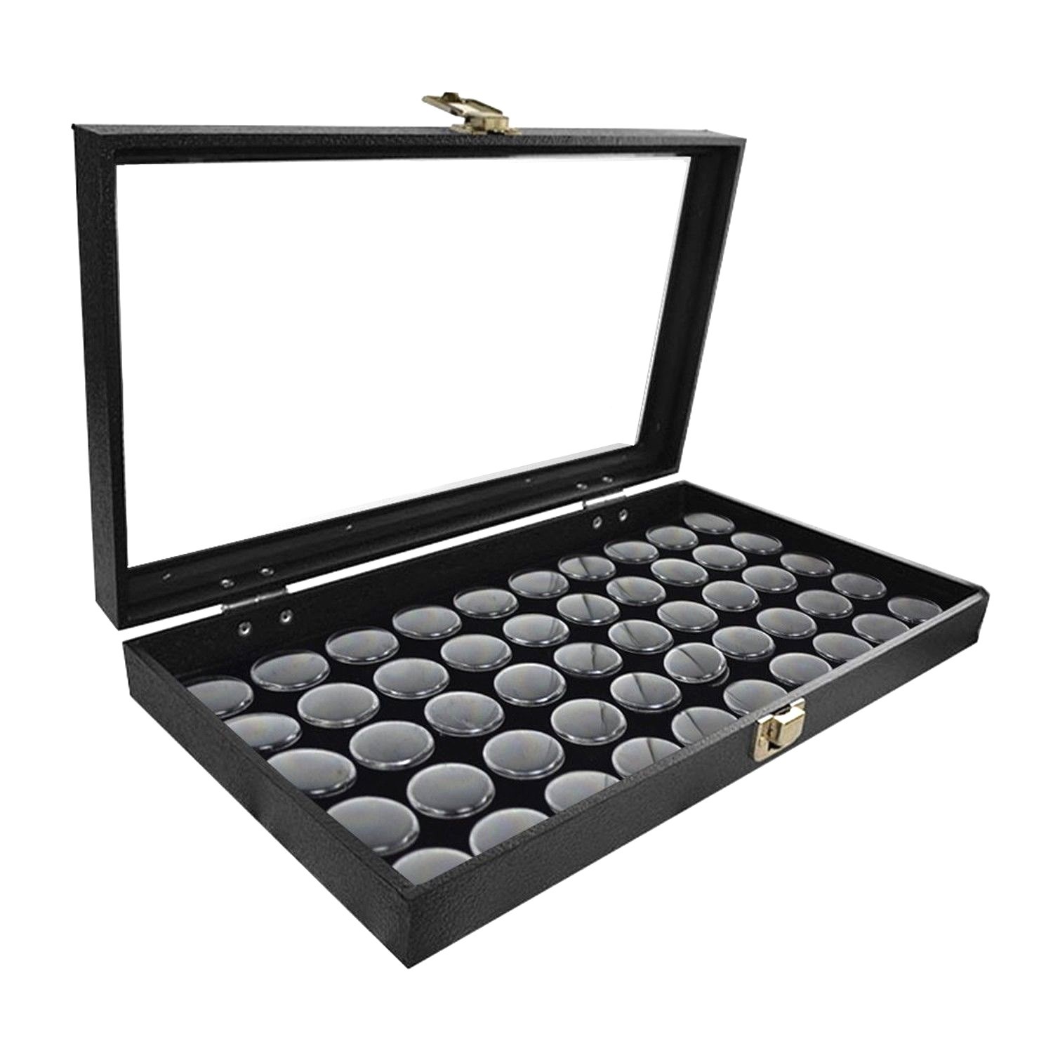 1 Glass Top Lid Black 50 Jar Box Case Display Gems Body Jewelry Gold Nuggets