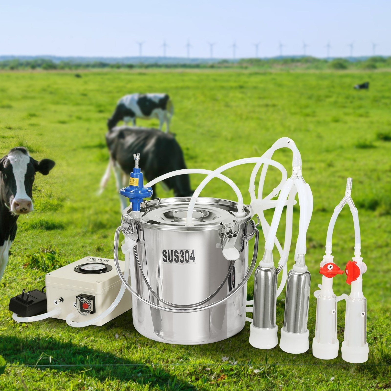 6L Electric Pulse Milker for Goats, 45-50kPa Vacuum, Silicone Cups