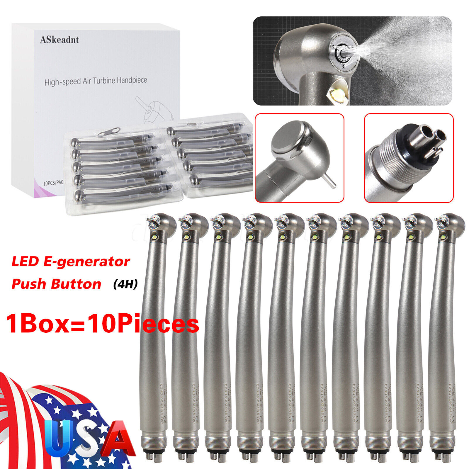 1-10pcs ASKEADNT Dental E-Generator High Speed LED Handpiece 3 Way4 Hole Turbine