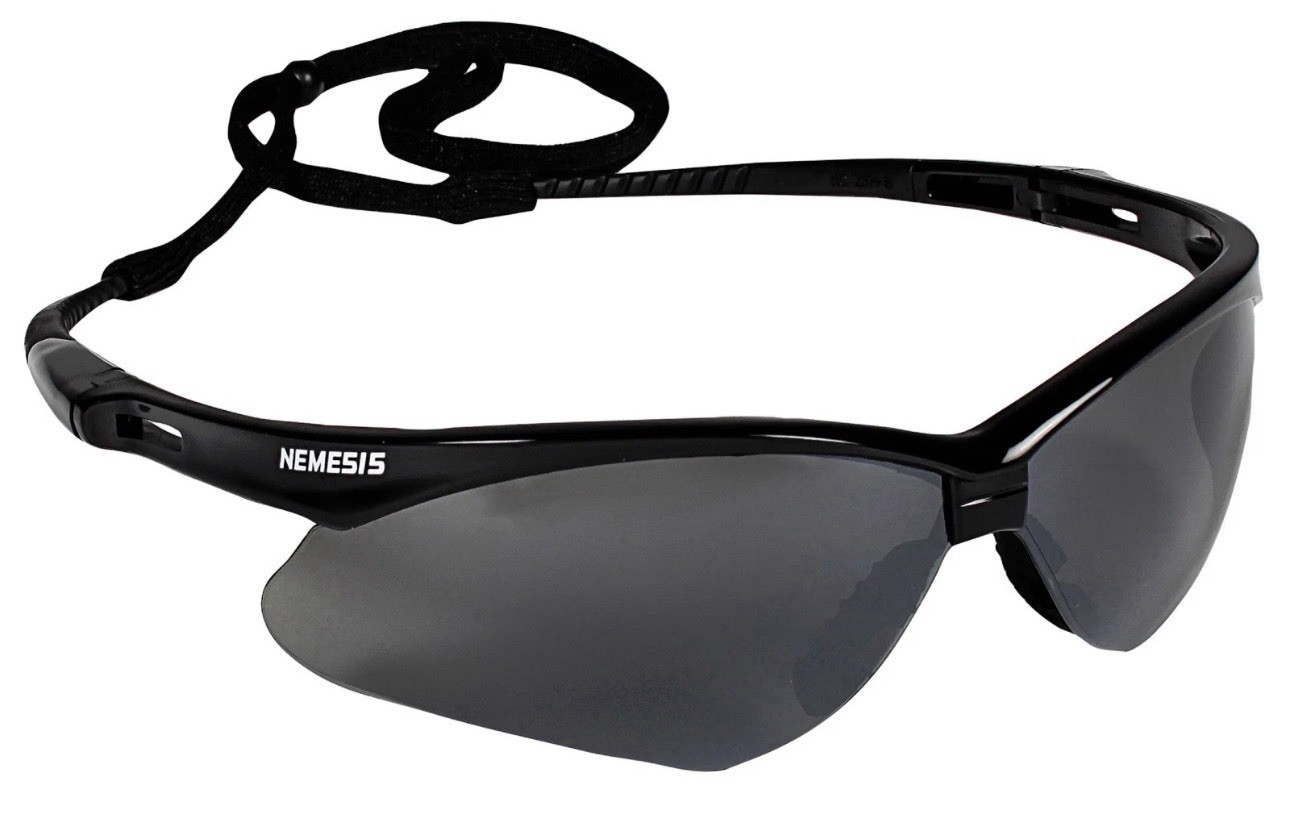 12 PAIR KLEENGUARD NEMESIS SAFETY GLASSES BLACK FRAME/SMOKE MIRROR LENS 25688