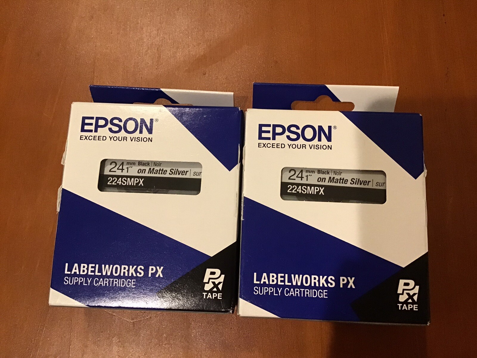 Lot Of 2 224SM Black on Silver Matte PX Tape 1″ KSun 24mm Epson 224SMPX New