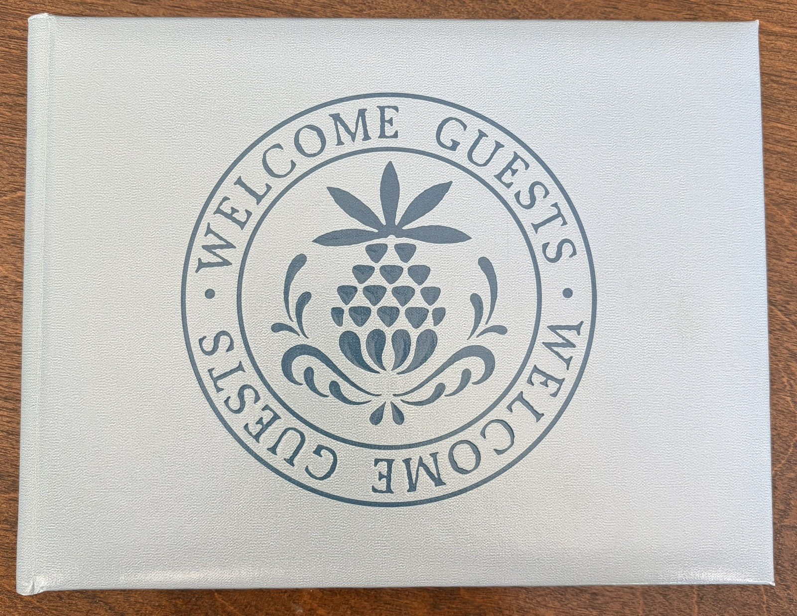 NIB Unused Hallmark Guest Book House Keepsake Album Blue Gray Pineapple Vintage