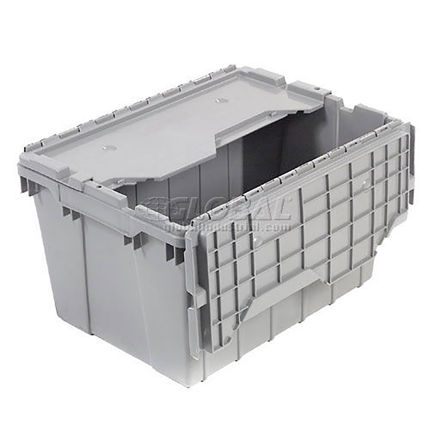 AKRO-MILS Attached Lid Totes – 21-1/2x15x12-1/2″ – Gray Lot of 6