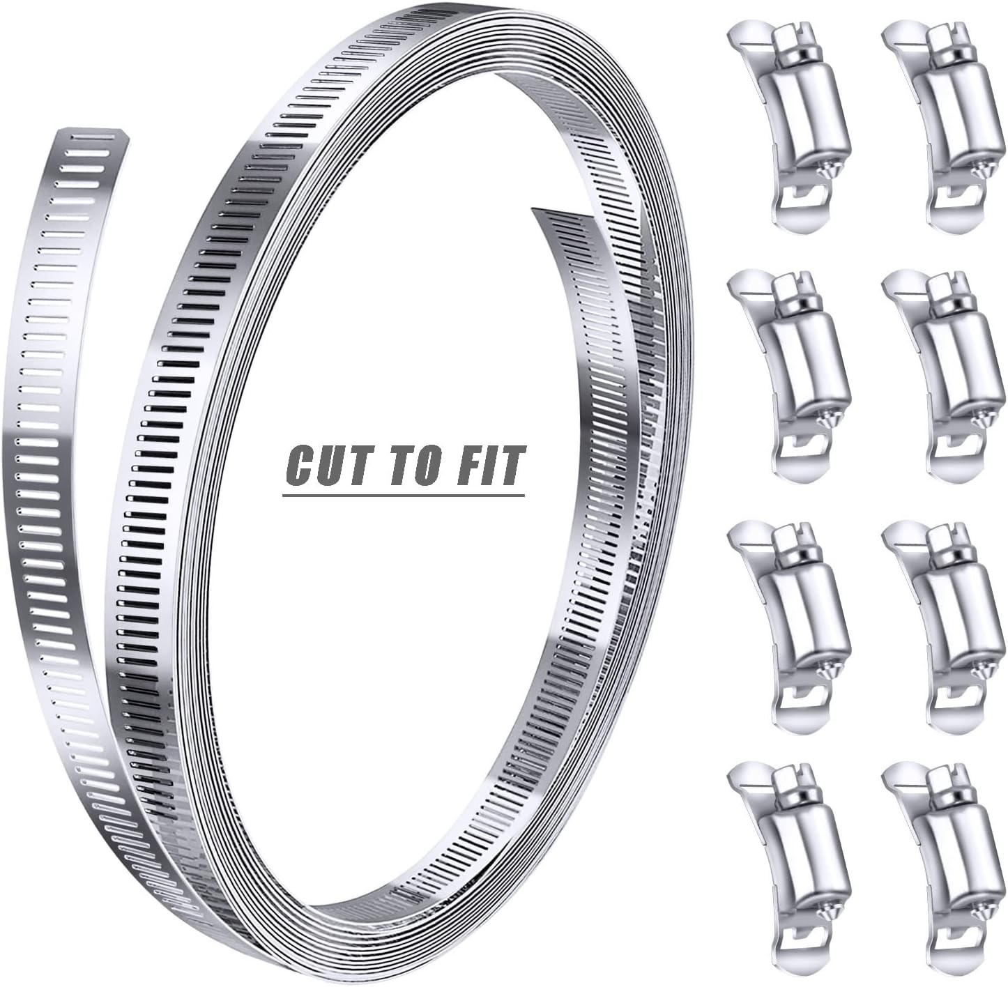 304 Stainless Steel Hose Clamp Assortment Kit DIY Cut-To-Fit 12 FT Metal Strap+8