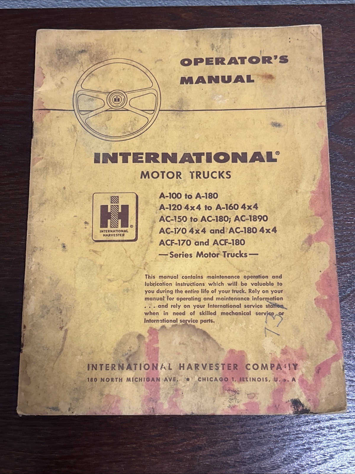 1957 International Harvester Motor Trucks Operators Manual. A-100 ACF-170 AC-170