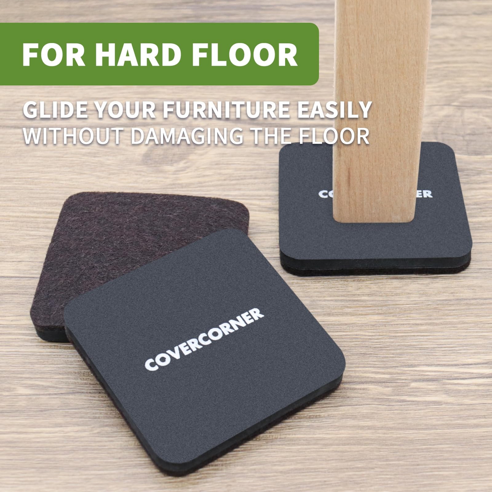 COVERCORNER Felt Furniture Sliders for 8 PCS 3 1/2» Brown, Brown+black