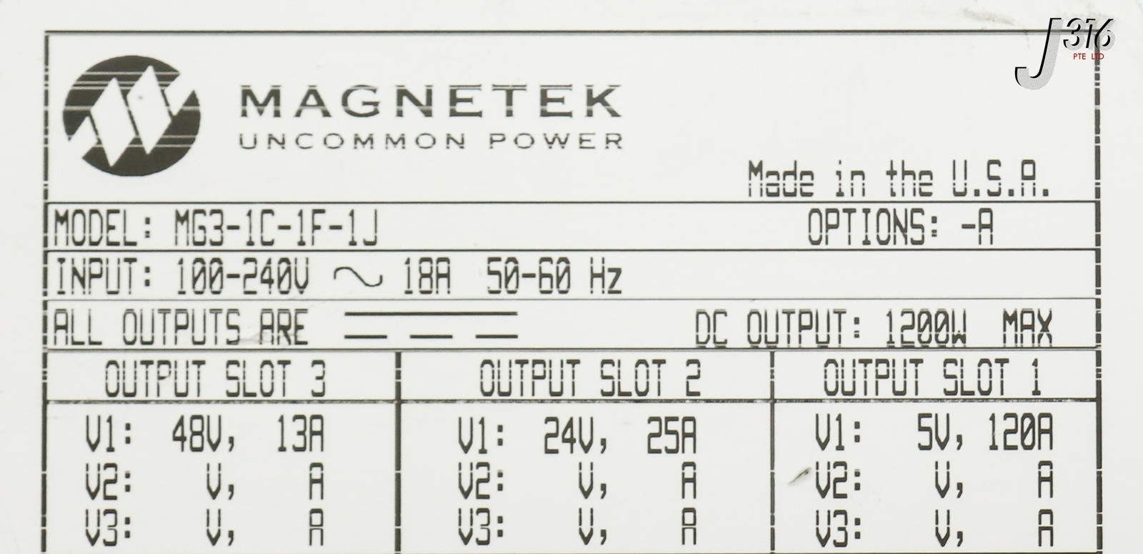 16596 MAGNETEK OMEGA POWER SYSS PS INPUT 100-240V 18A 50-60Hz MG3-1C-1F-1J
