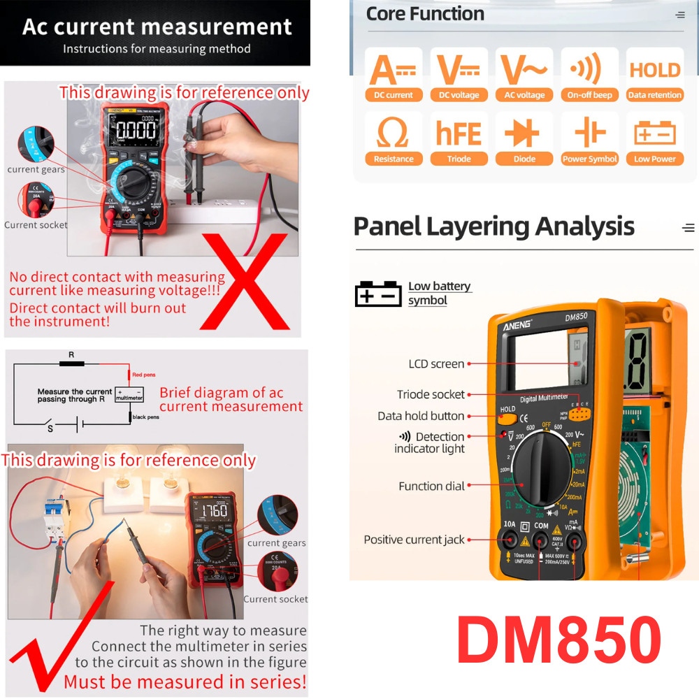 LCD Digital Multimeter Voltmeter Ammeter Ohmmeter Volt AC DC Tester Leads Meter