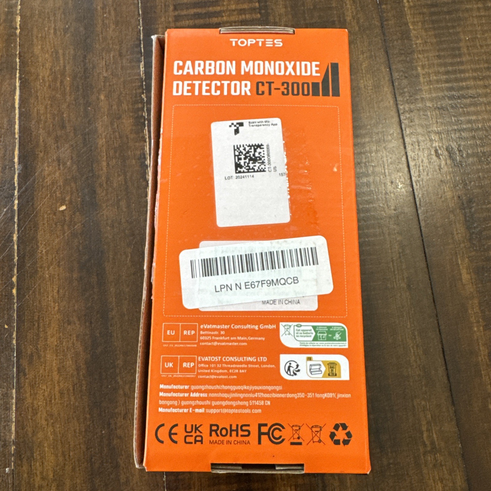 TOPTES CT-300 Carbon Monoxide Detector Handheld Gas Monitor H12D-L030255 Tested