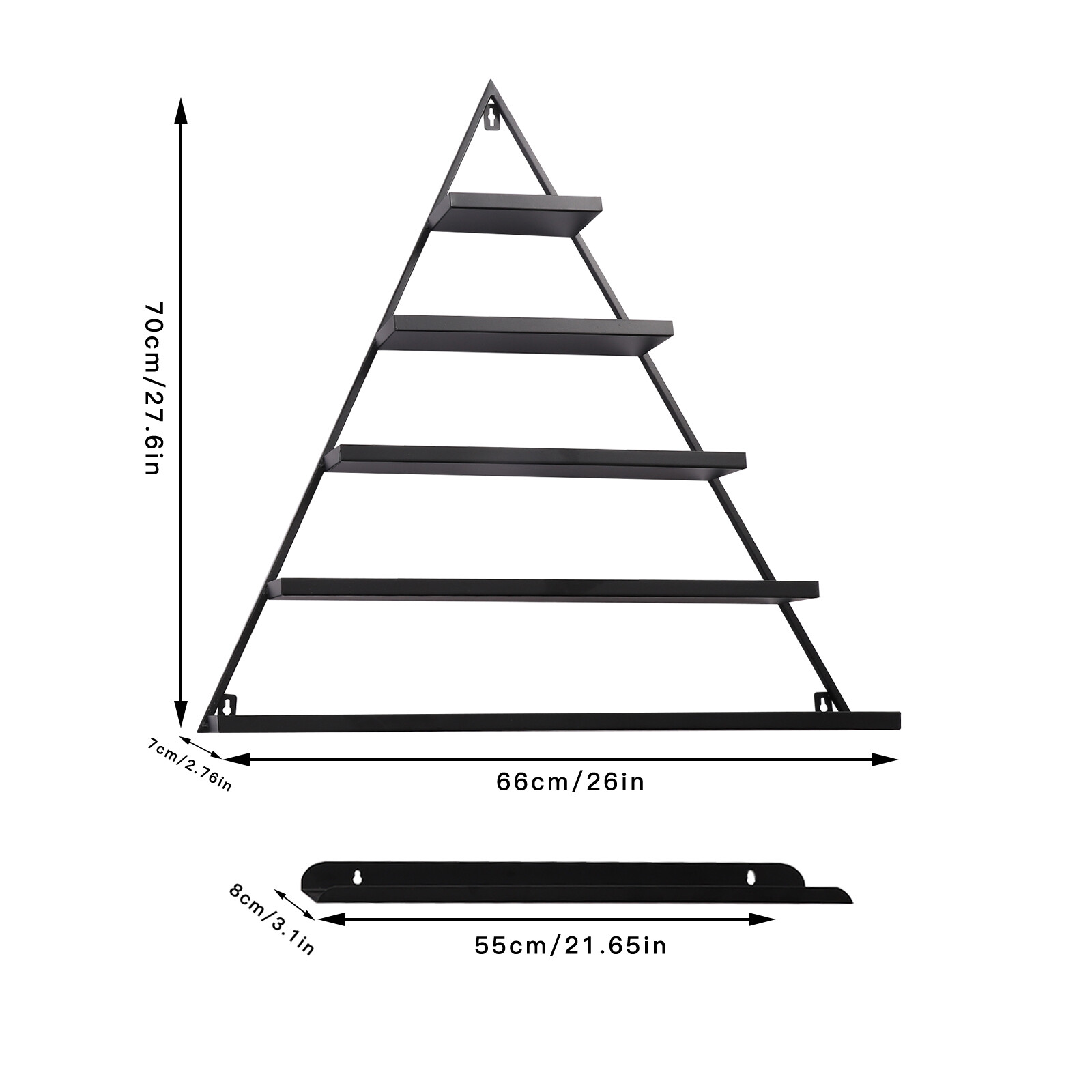 5 Tiers Metal Triangle Nail Polish Display Racks Black Wall-Mounting Shelf Kit