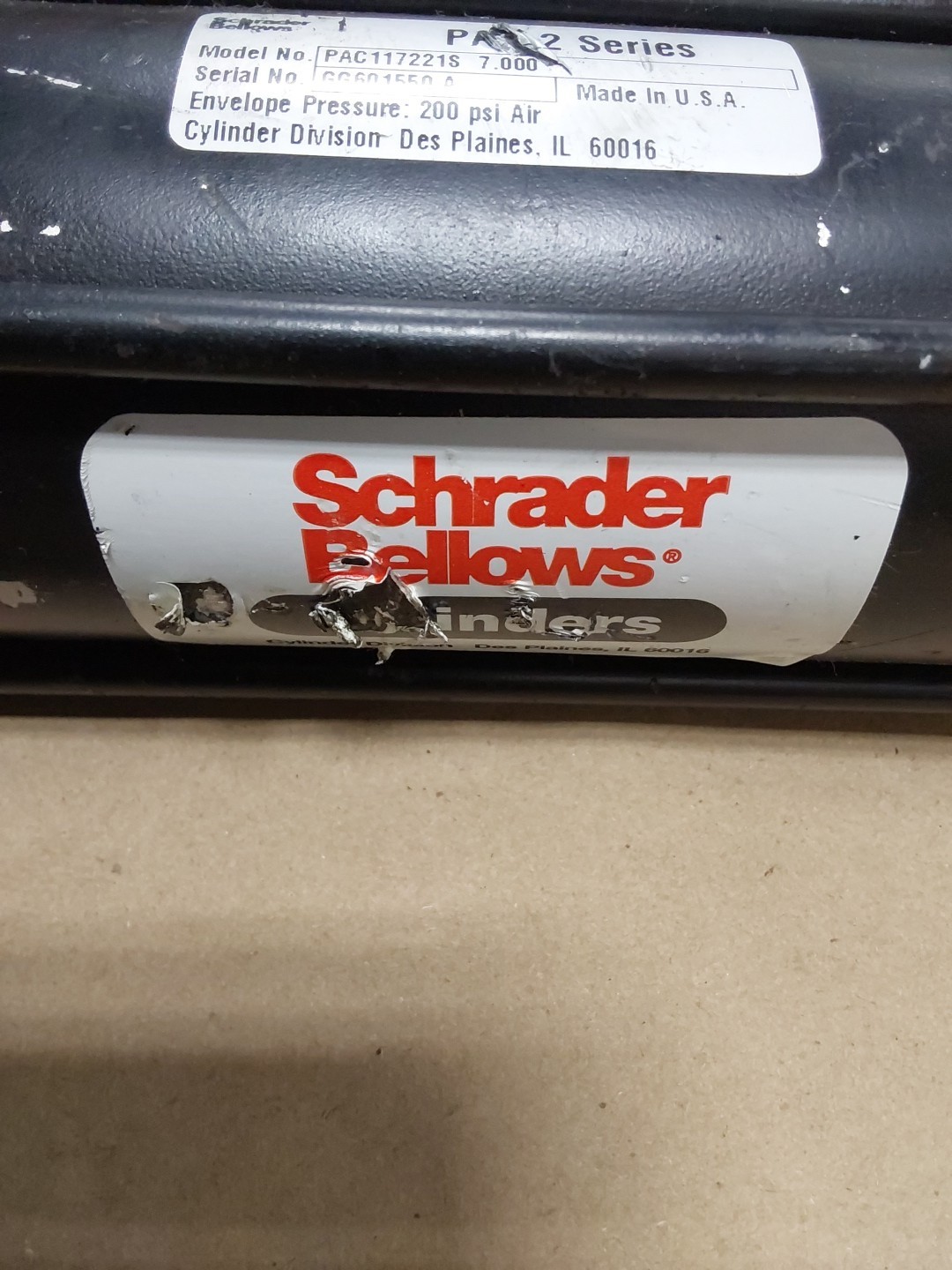 Schrader Bellows PAC117221S 7.000 PA-2 Series Pneumatic Air Cylinder 200PSI