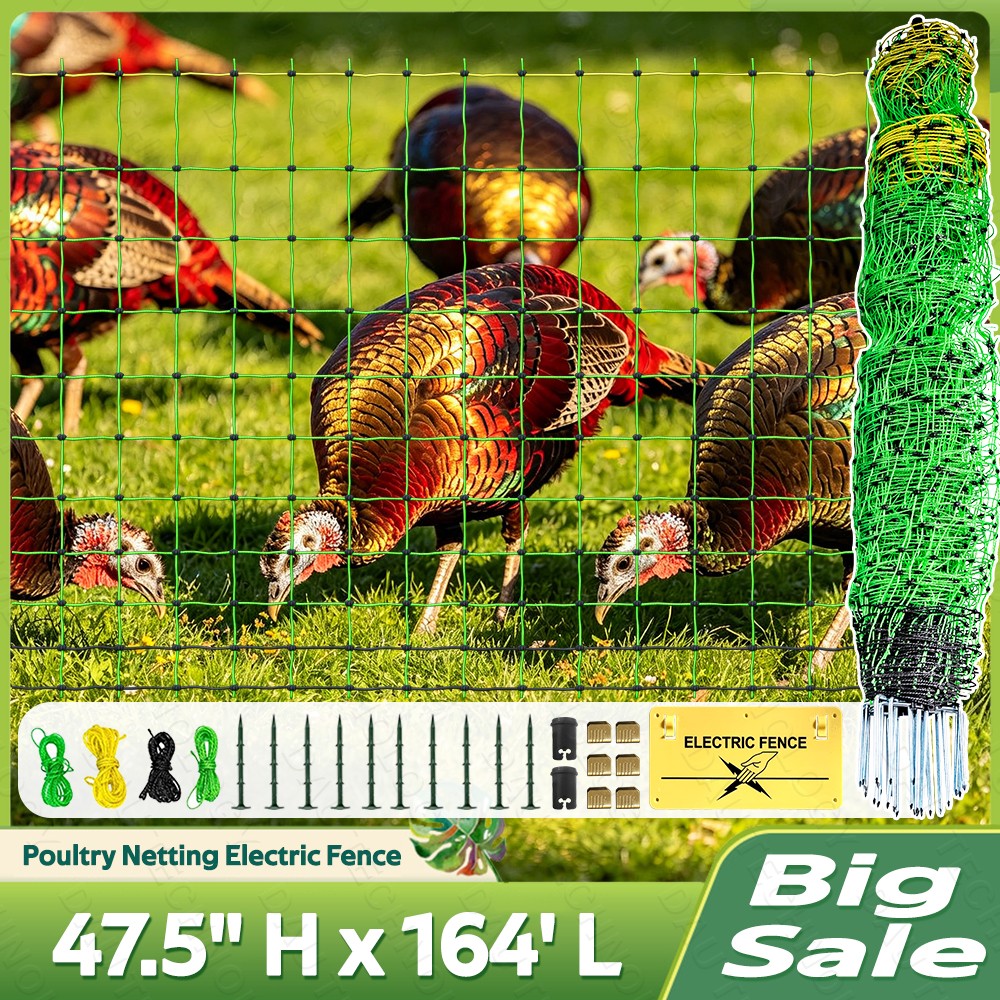 Farm Electric Poultry Netting Fence, 47.5″ H x 164′ L for Chickens, Ducks, Geese