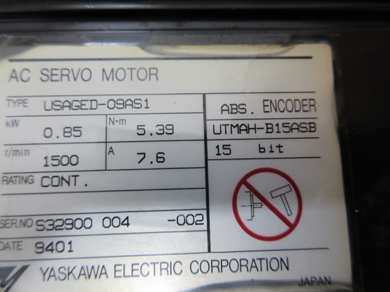 SPECIAL KITAMURA 1 CNC MILL YASKAWA SERVO MOTOR USAGED-09AS1 UTMAH-B15ASB EACH 1
